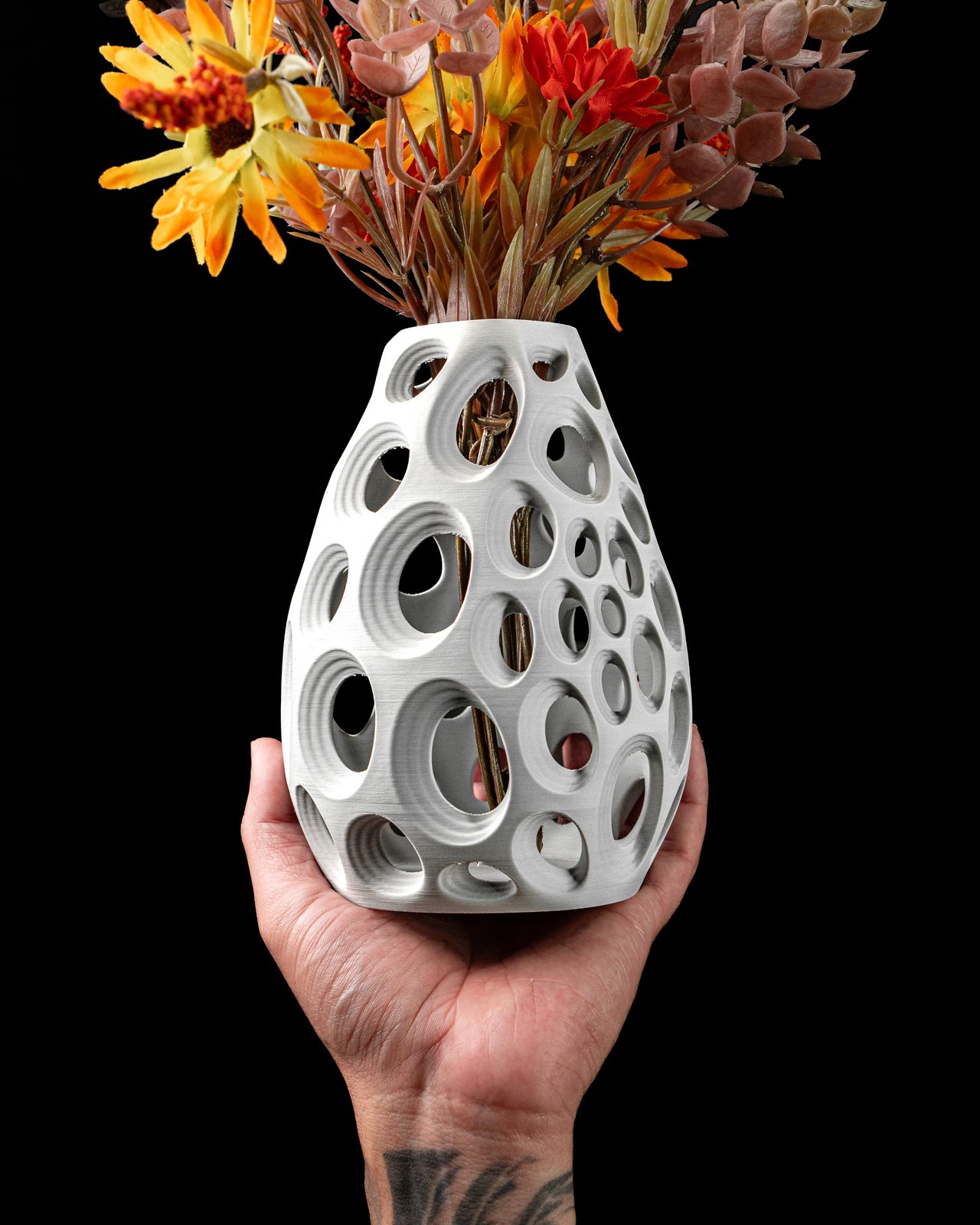Vase Organique Ringo imprimé en 3D - vase à fleurs design nervuré 15 x 20 cm, décoration intérieure moderne, fabriqué en France — impression 3D par Manu3D